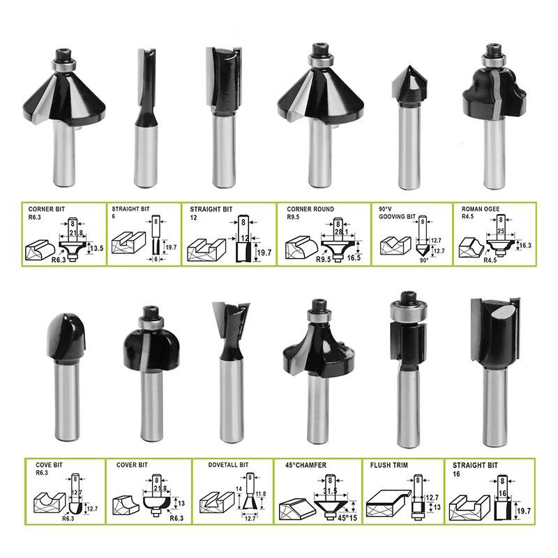 Vido Kits 12PCS 8mm Woodworking Wood Router Bit