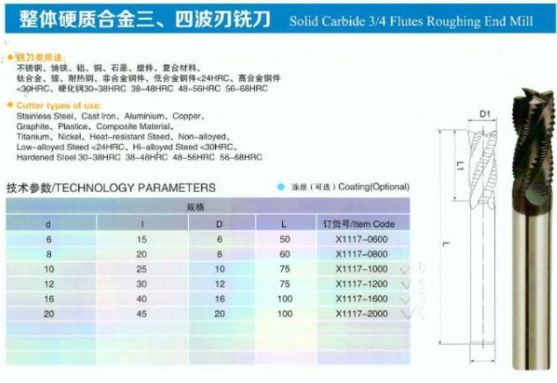 3 Flutes 4 Flutes Roughing End Mill Cutter Uncoated Roughing Mills