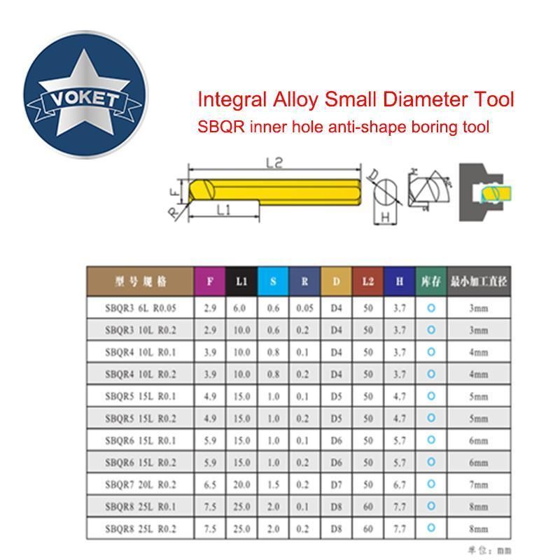 CNC Tungsten Steel Alloy Small Aperture Boring Tool Inner Hole Shape-Proof Boring Tool Sbqr 3 4 5 6 7 8