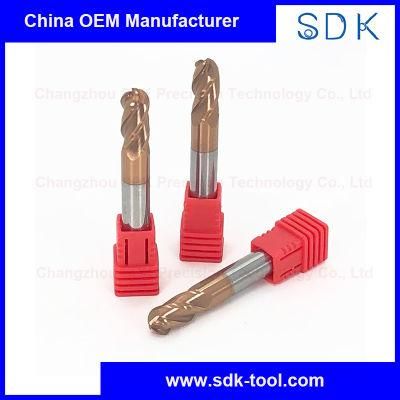 China Manufacture Carbide 4 Flute Tisin Coated Ball End Mills for Steel