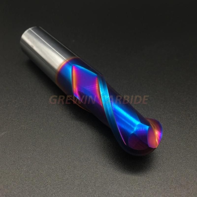 Gw Carbide-Carbide End Mill Use for Steel R5.0X75L-2f HRC65 Nano Blue Coating Ball Nose