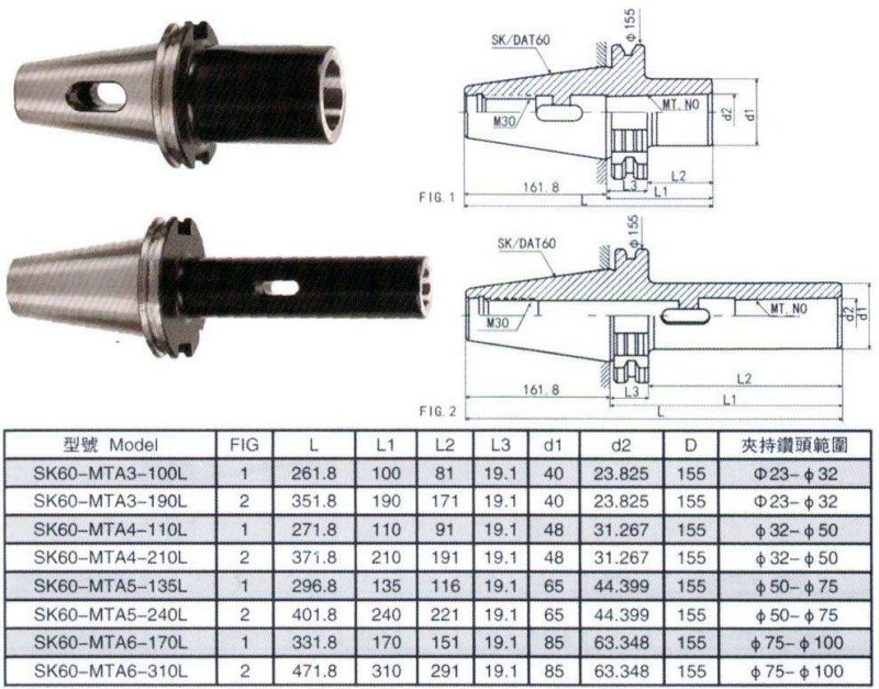 Bt/St/Nt/Jt/Sk/Dat/Cat Tool Holder, Sk60-Mta Morse Taper Adapter