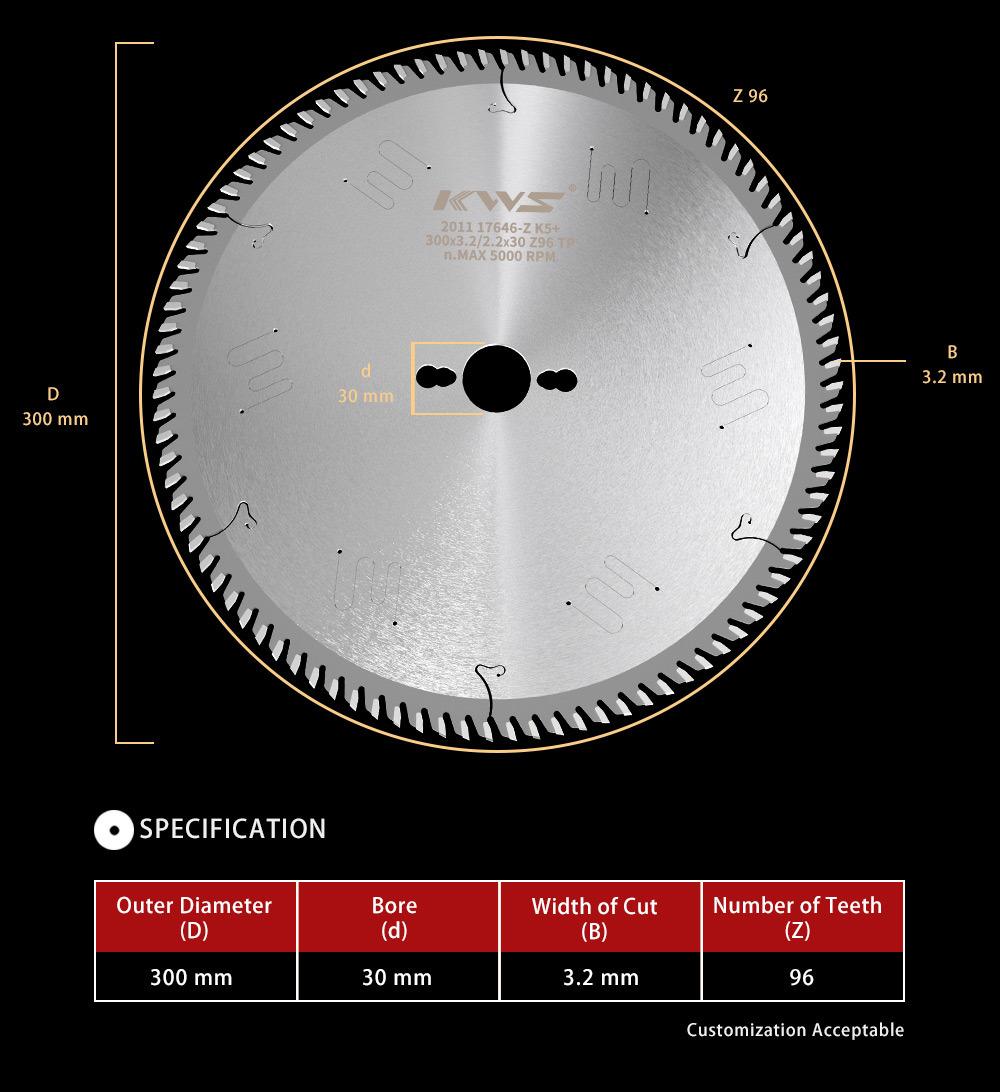 Kws Circular Universal Saw Blade 300 mm Diameter 30/25.4 mm Arbor 96 Teeth Atb Table Saw Woodworking Tool Freud Disc Blade